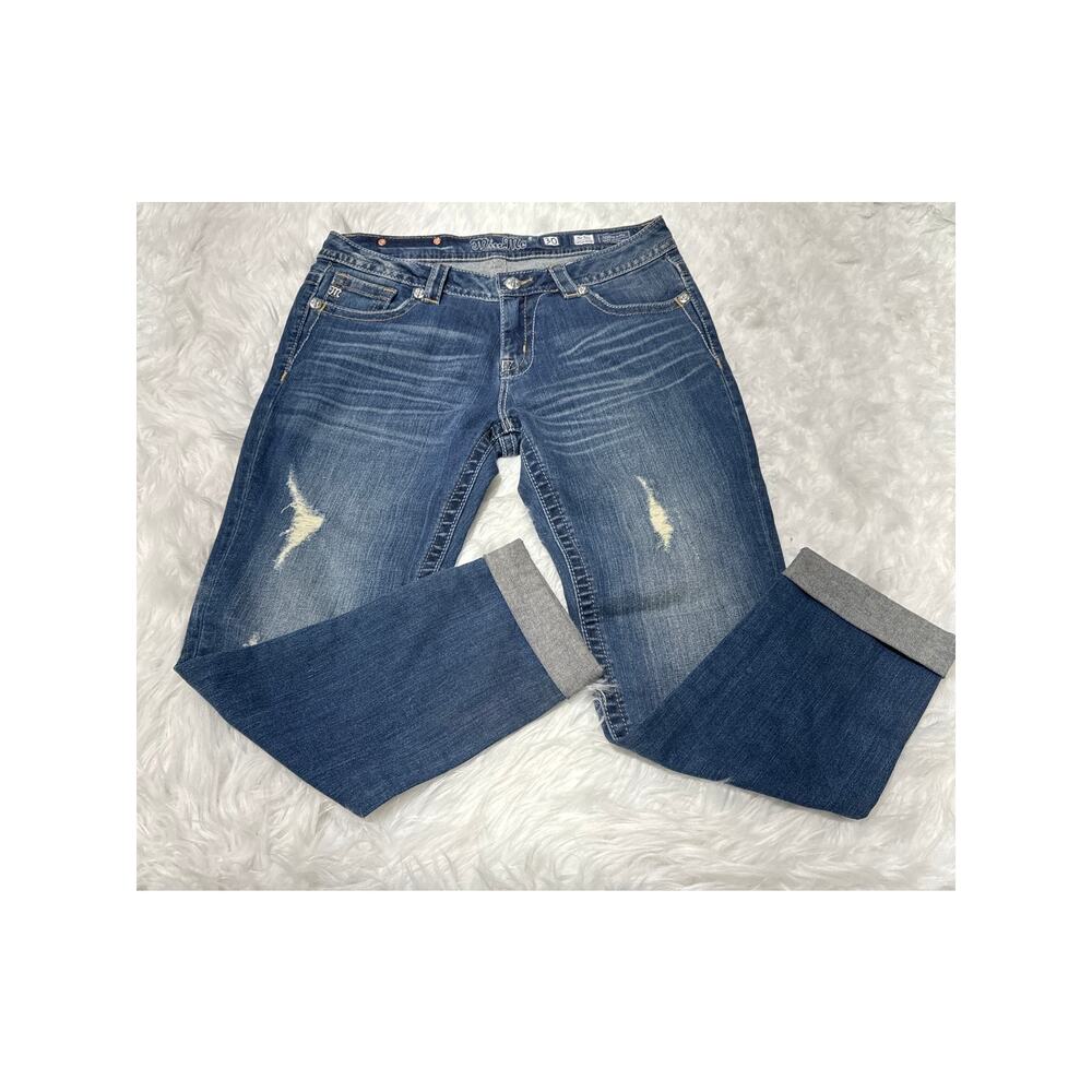 Miss Me Mid Rise Cuffed Skinny Jeans Size 30 Distressed Dark Wash